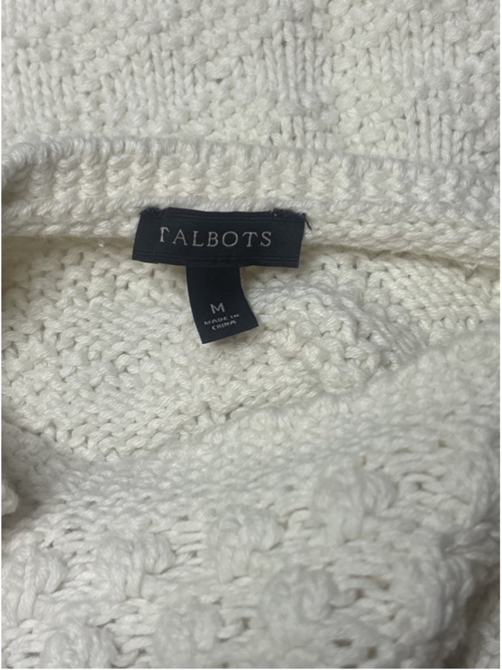 Talbots Ivory Cable Knit Sweater Women’s M 100% Cotton Crewneck Long Sleeve - Picture 6 of 7